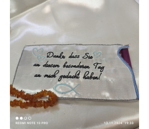 Stickdatei - ITH Schokohülle "Danke, dass Du an diesem besonderen Tag an mich gedacht hast" christlich